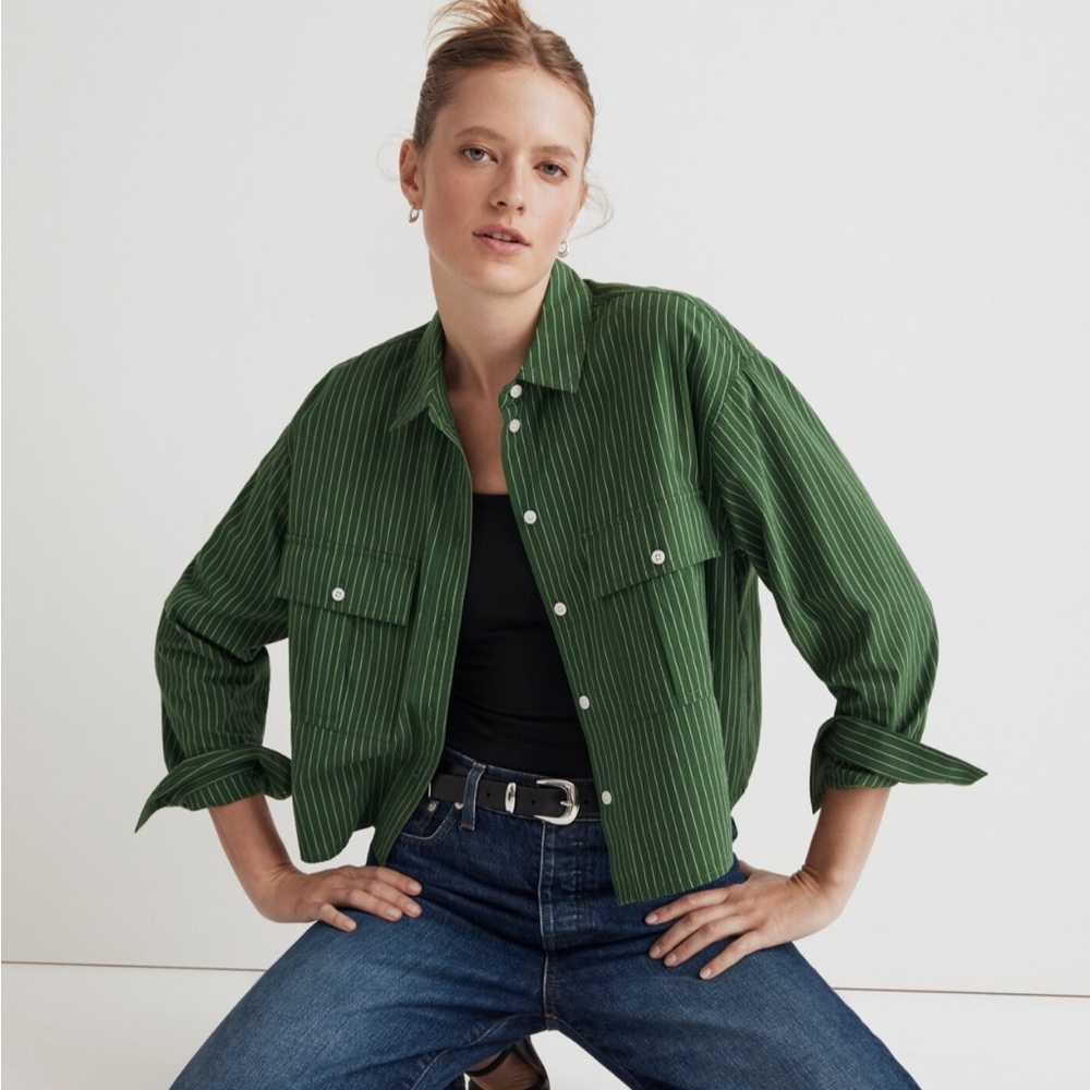 Madewell Signature Poplin Cargo Button-Up Shirt in Stripe